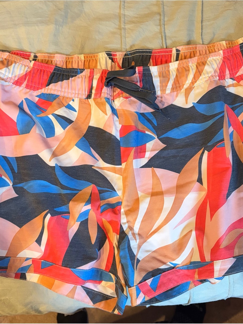 Prana Woman’s Tropical Leaf Athletic Shorts - Blue, Red, Pink, Tan